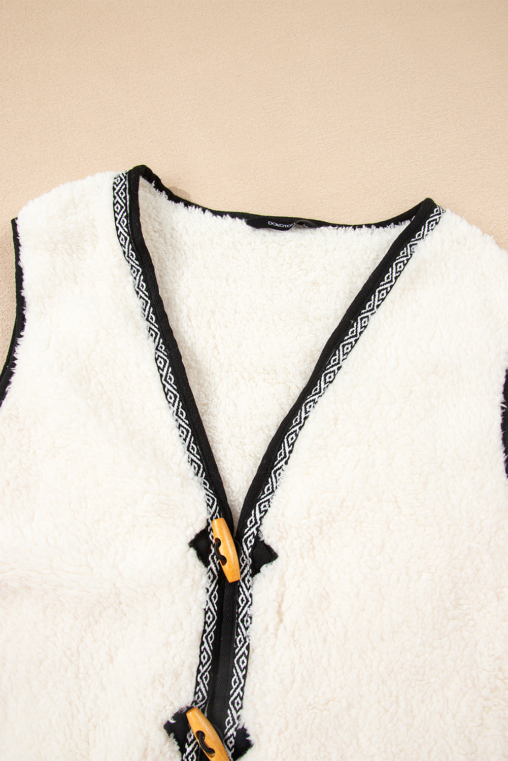 White Sherpa Contrast Trim Patch Pocket Cartridge Toggle Button Vest