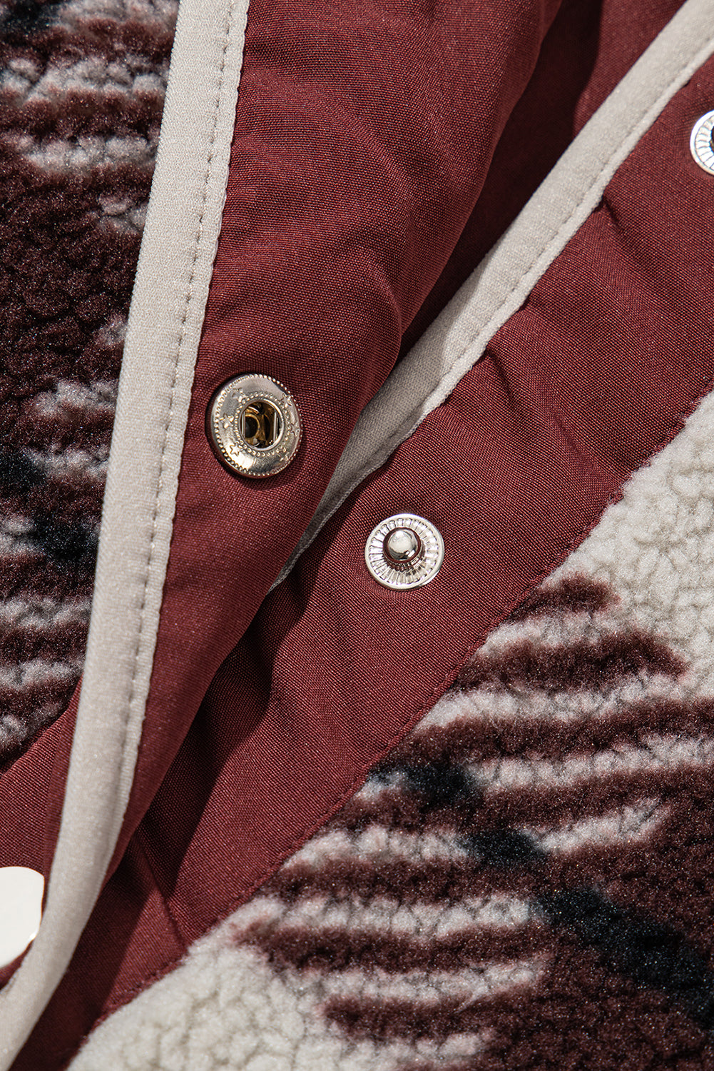 Multicolour Plaid Print Buttoned Stand Collar Fleece Jacket