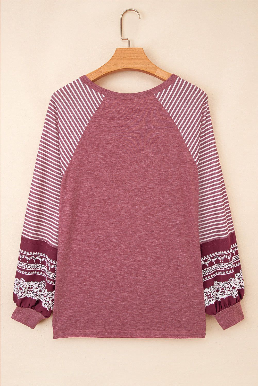 Black Contrast Print Striped Raglan Long Sleeve Loose Top