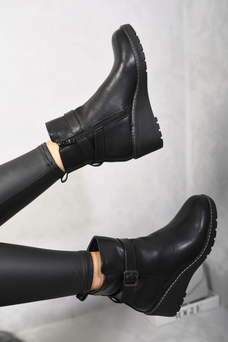 Low wedge black boots best sale