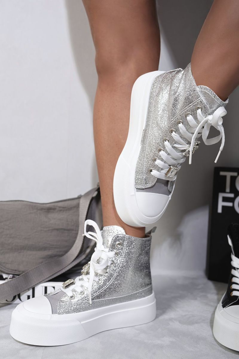 Silver glitter high top sneakers online