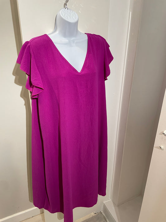 1334 - DEEP PURPLE FRILL SLEEVE V NECK DRESS