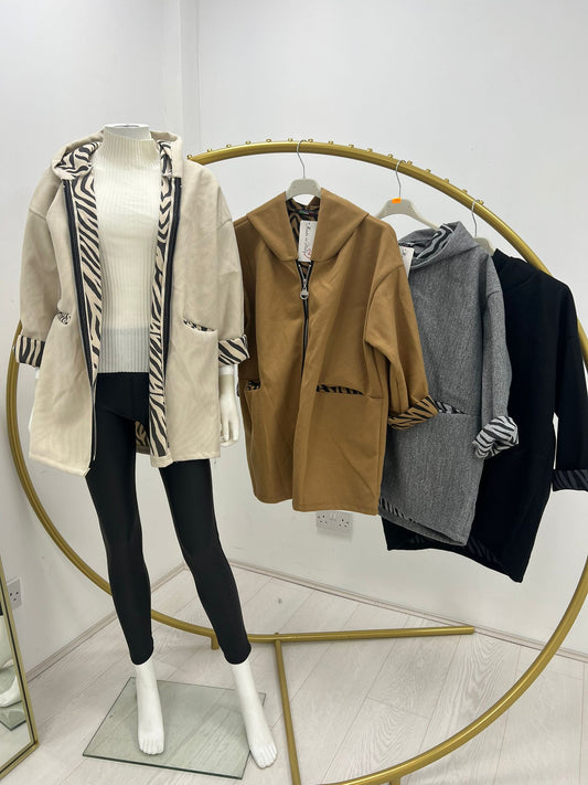 1432 - ZEBRA LINED POCKET ZIP UP JACKET